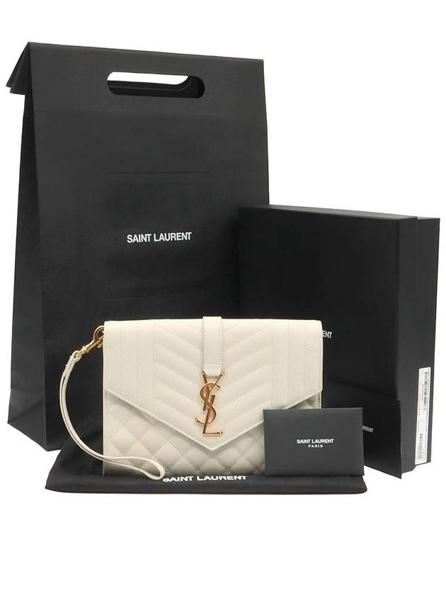 YSL Saint Laurent Saint Laurent Trending Blanc Grande Poudre Embossed Monogram White Clutch Bag