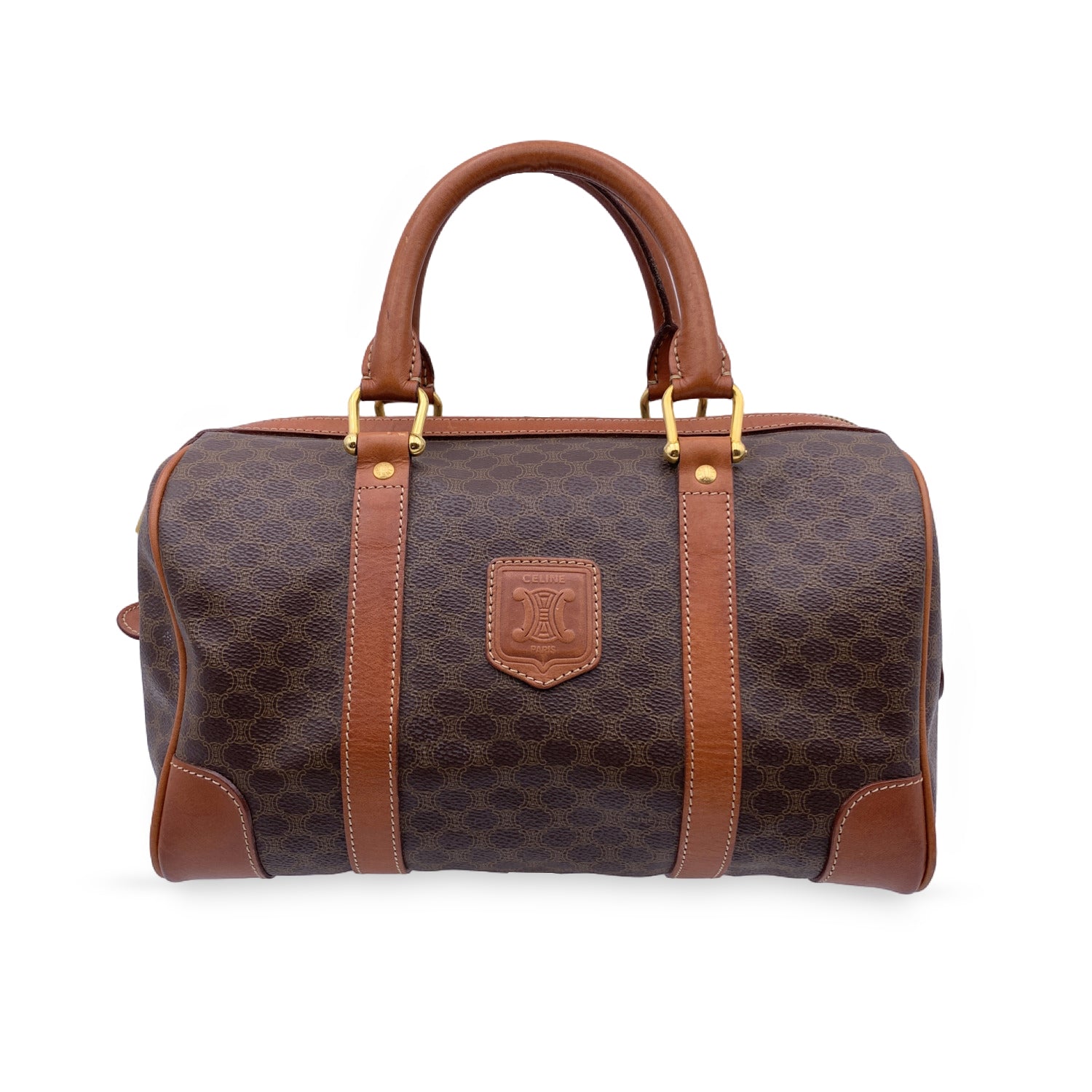 Luxury Macadam Boston Bag Duffel Duffle Canvas Brown Travel Bag
