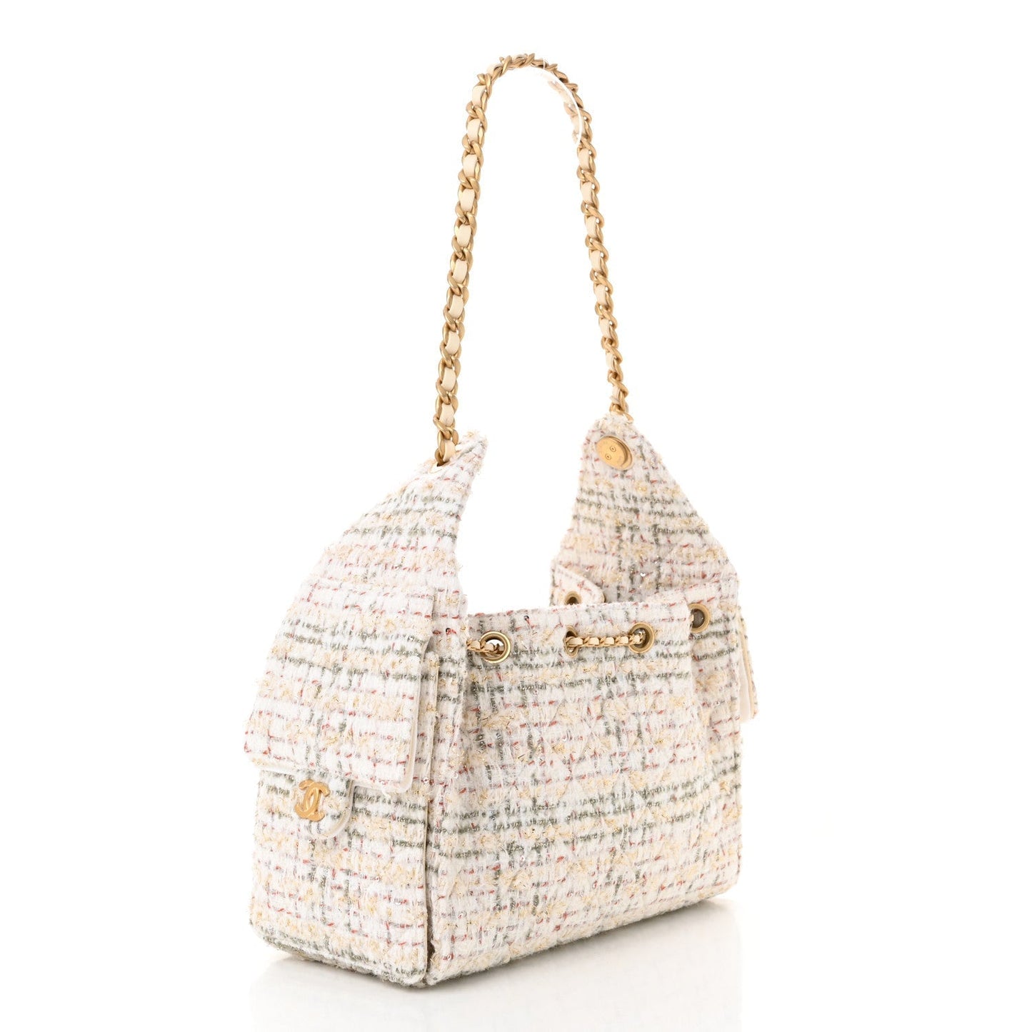 Tweed Quilted Small 25 Handbag Ecru Khaki Gold Red Signature