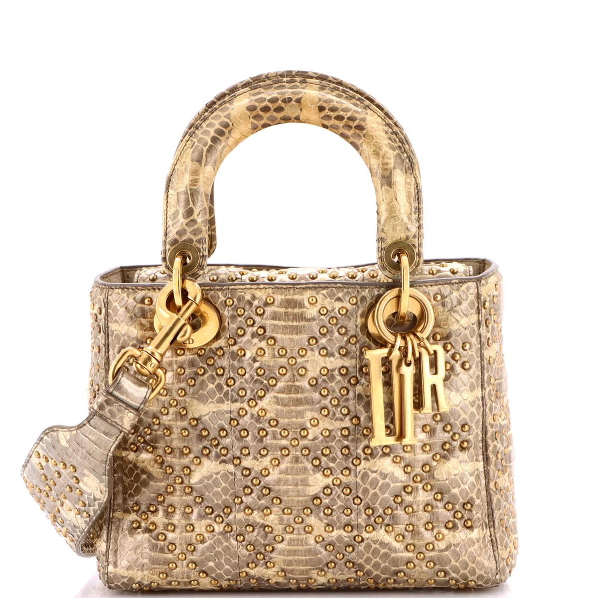 Dior Lady Lizard Print Shoulder Bag Metallic Gold Mini