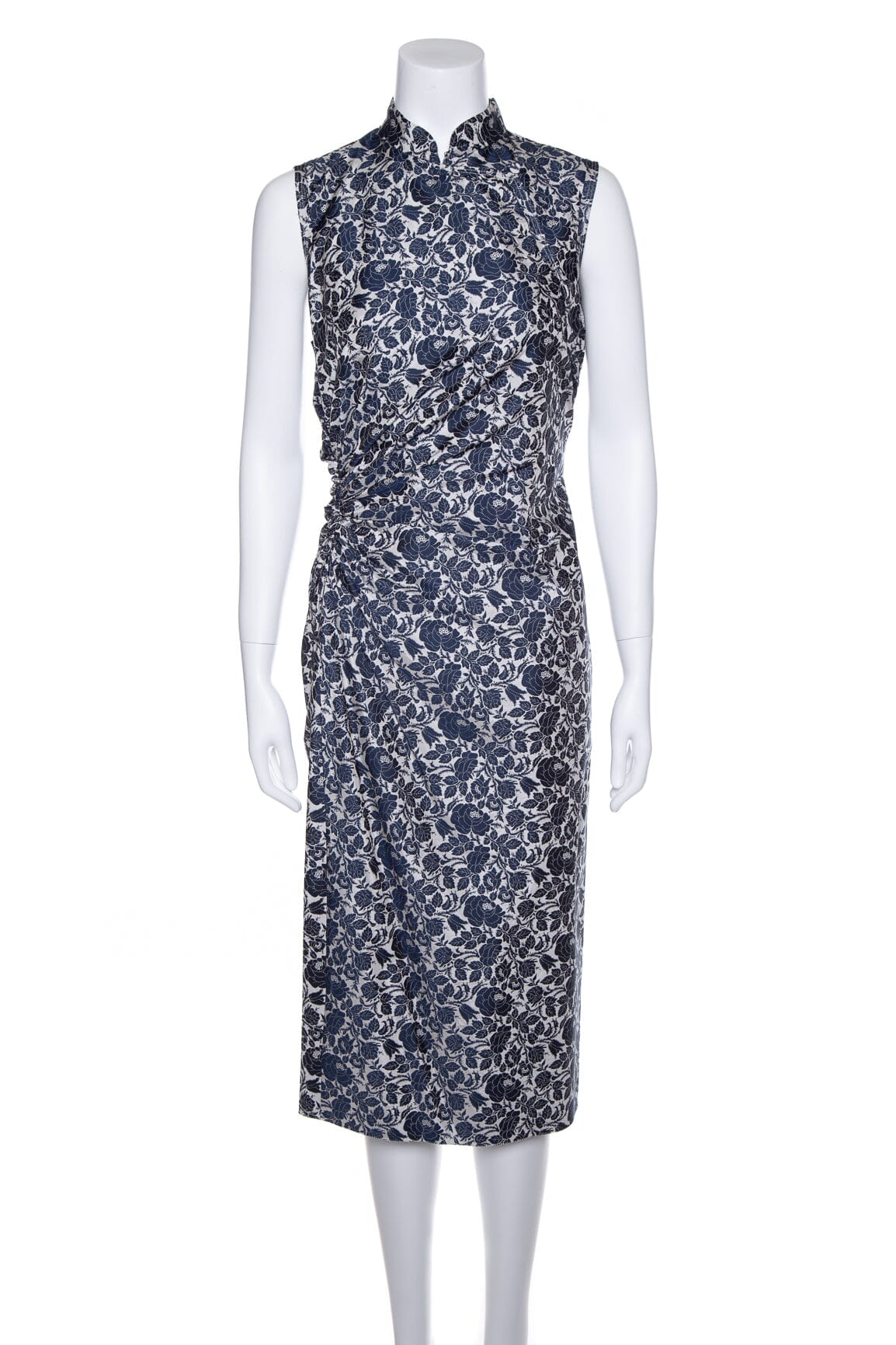 Prada Handbag and Floral Ruched Knee Length Dress SZ White Blue