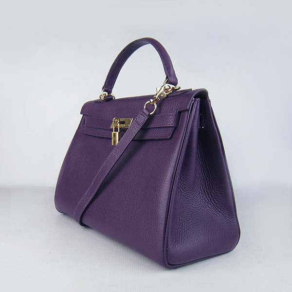 Hermes Luxury Kelly Cm Togo Handbag Purple Golde Leather Travel Bag