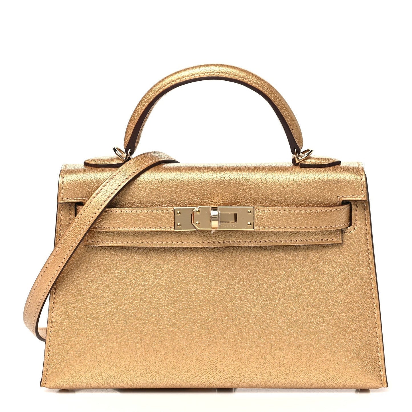 Hermes Metallic Chevre Chamkilight Kelly Sellier Dore Handbag Mini Travel Bag