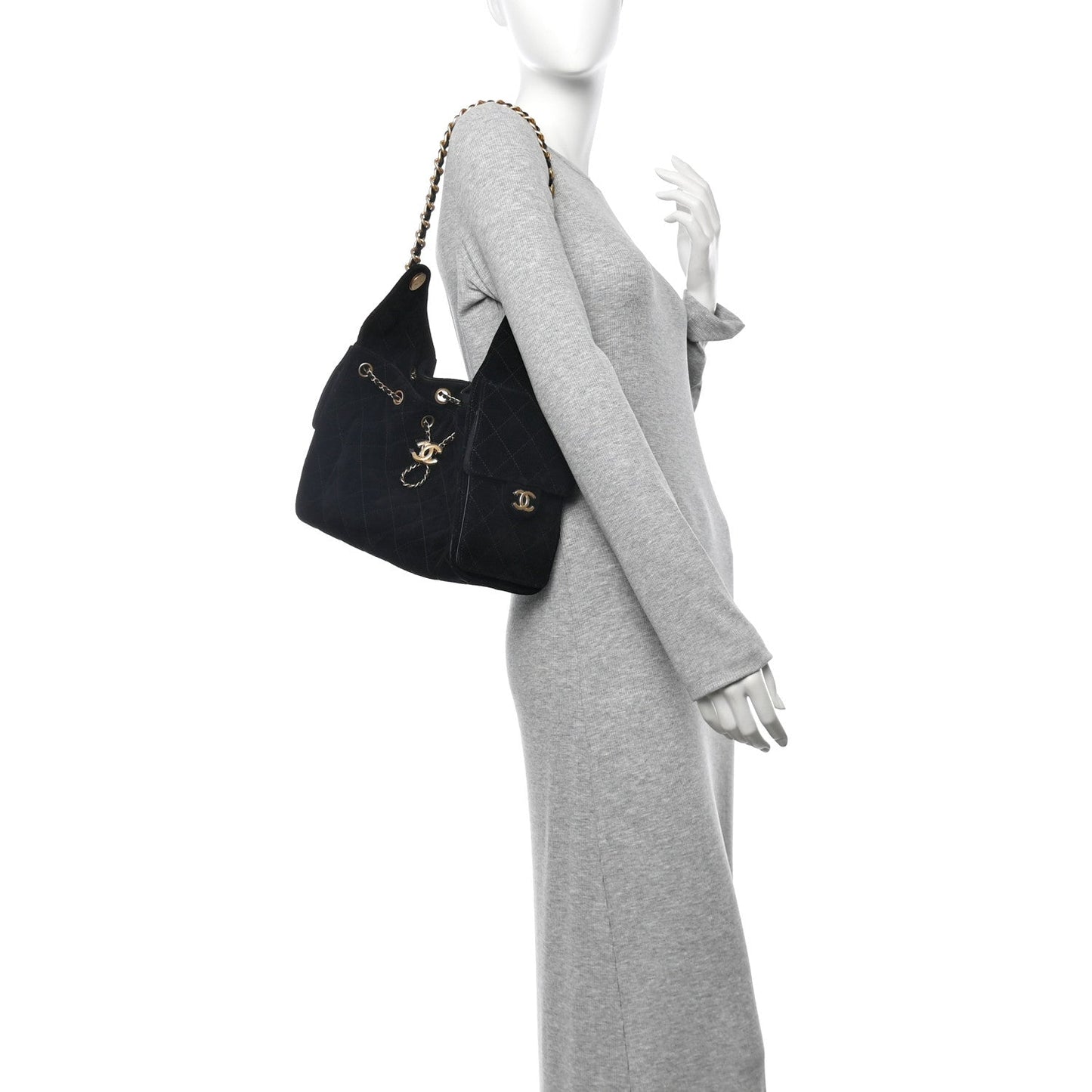 Suede Quilted Small 25 Handbag Black Polished