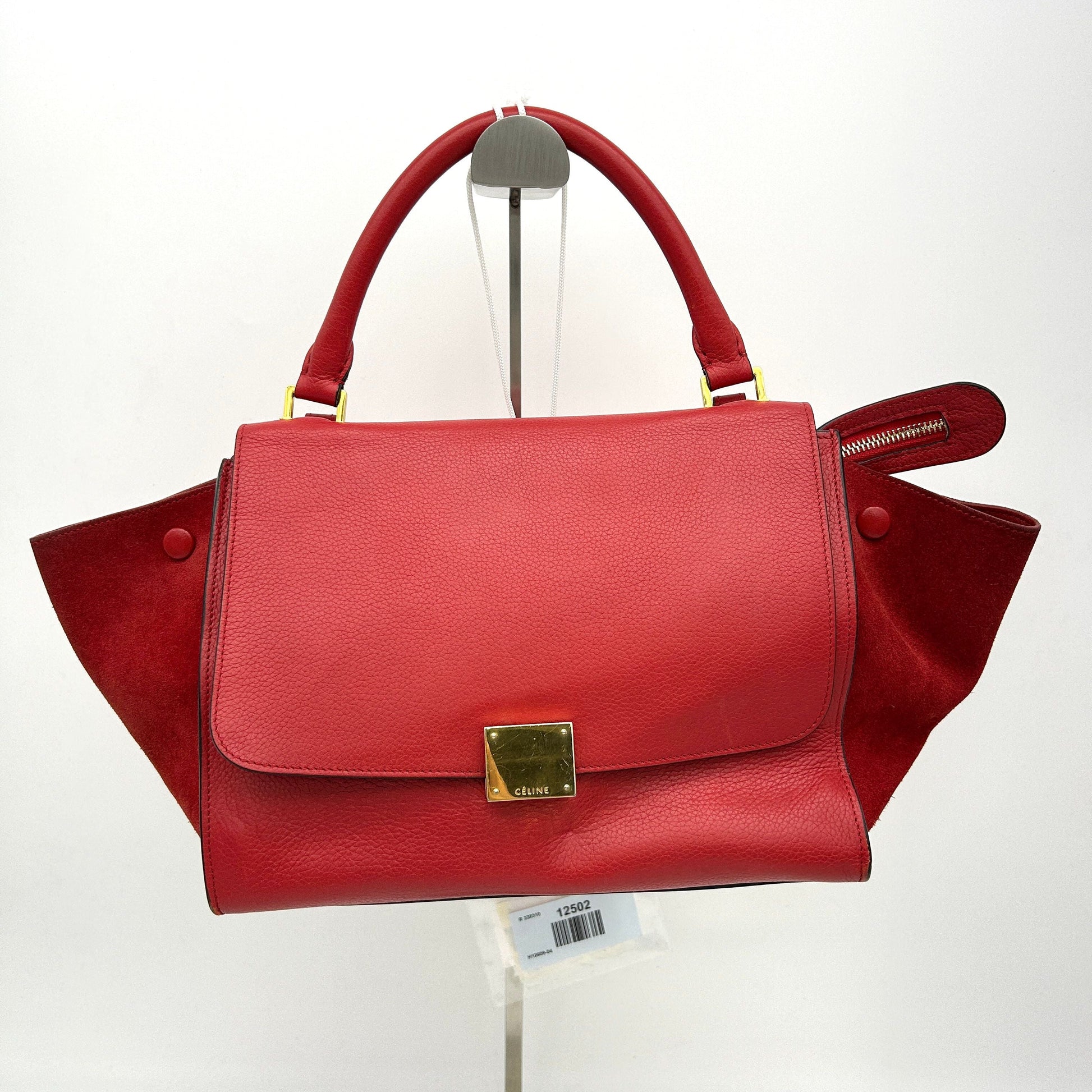 Luxury Drummed Calfskin Trapeze Coquelicot Handbag Suede Large Travel Bag
