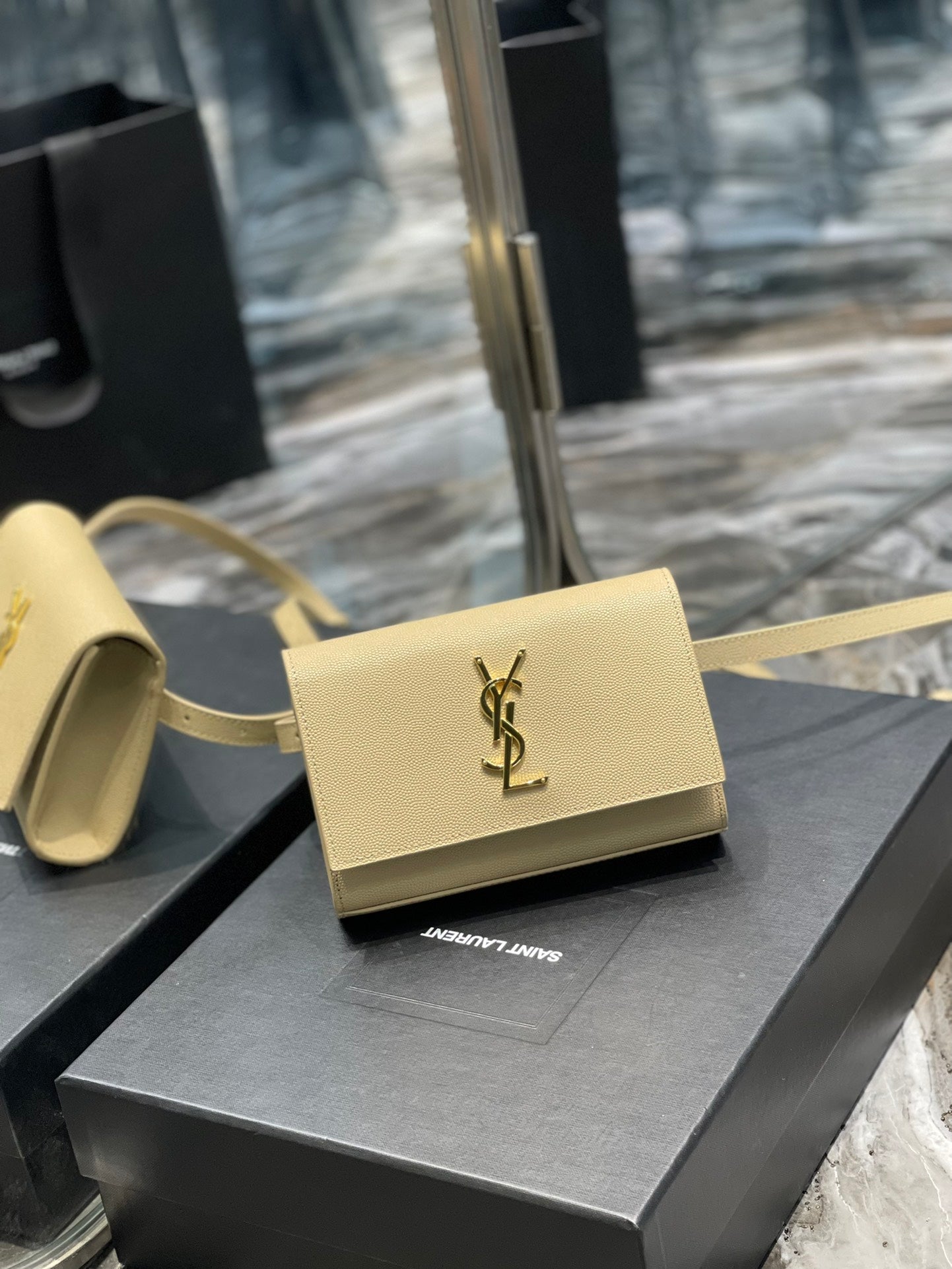 YSL Saint Laurent Kate Belt , ’s 7in Beige Accessory