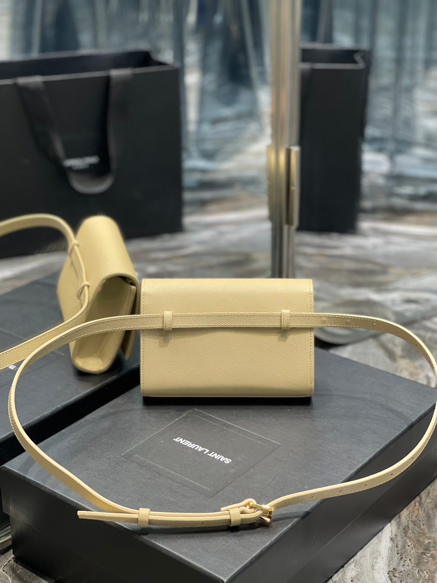 YSL Saint Laurent Kate Belt , ’s 7in Beige Accessory