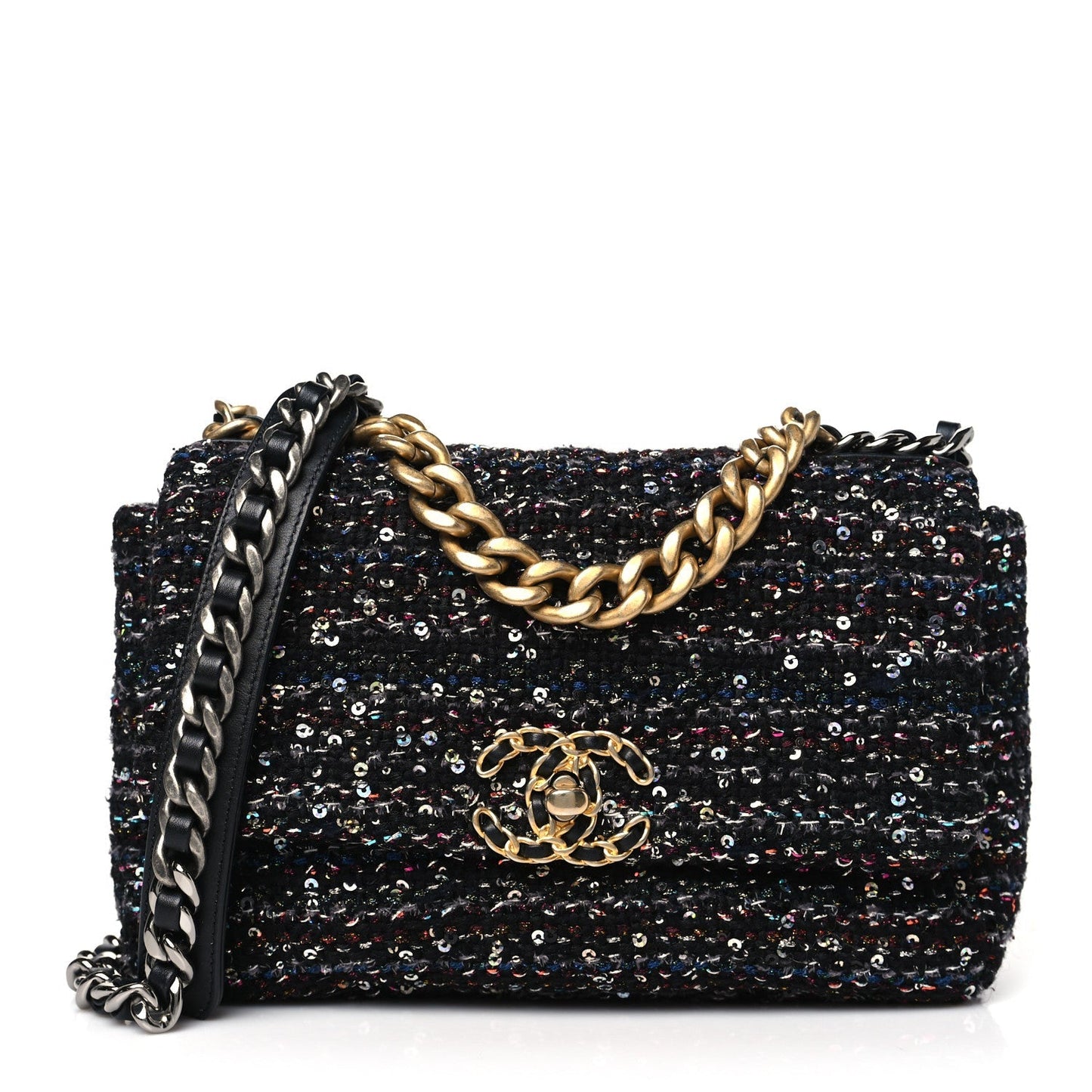 Tweed Sequin Quilted Medium 19 Flap Black Multicolor Accessory Signature