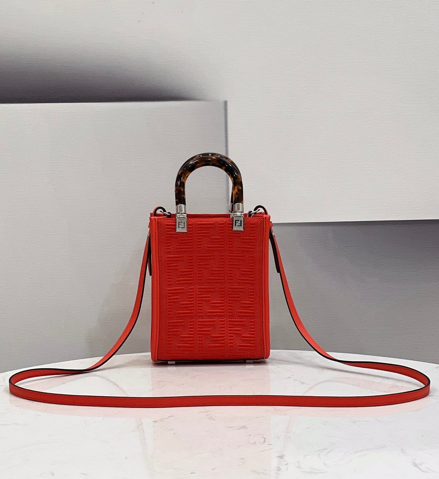 Fendi Top QualityTop Quality Sunshine Shopper Red Mini FF Crossbody Bag