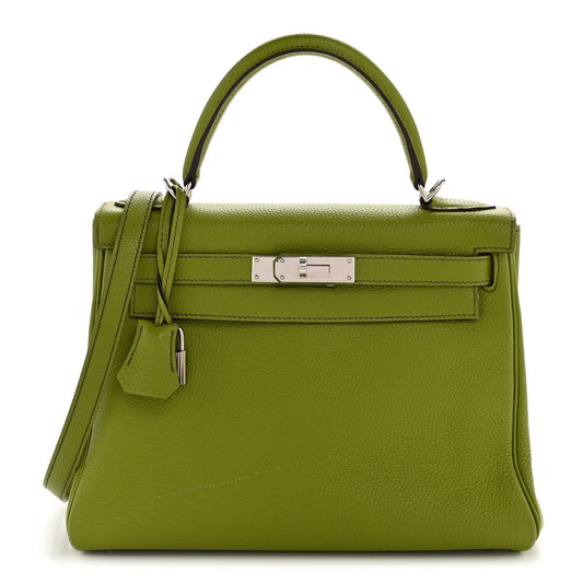 Hermes Taurillon Clemence Kelly Retourne Vert Anis Handbag Travel Bag