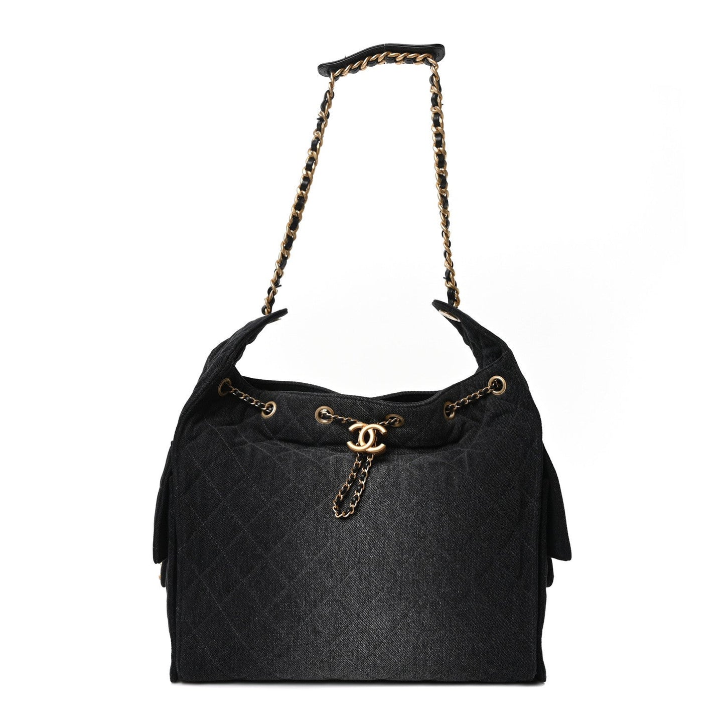Washed Denim Quilted Medium 25 Handbag Black Signature