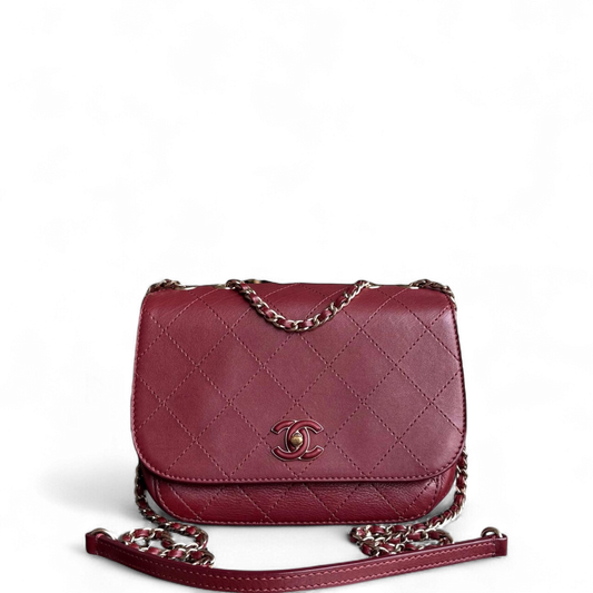 Chanel Flap Bag - Calfskin Stitched Small Flap Burgundy Gold Hardware Series 28