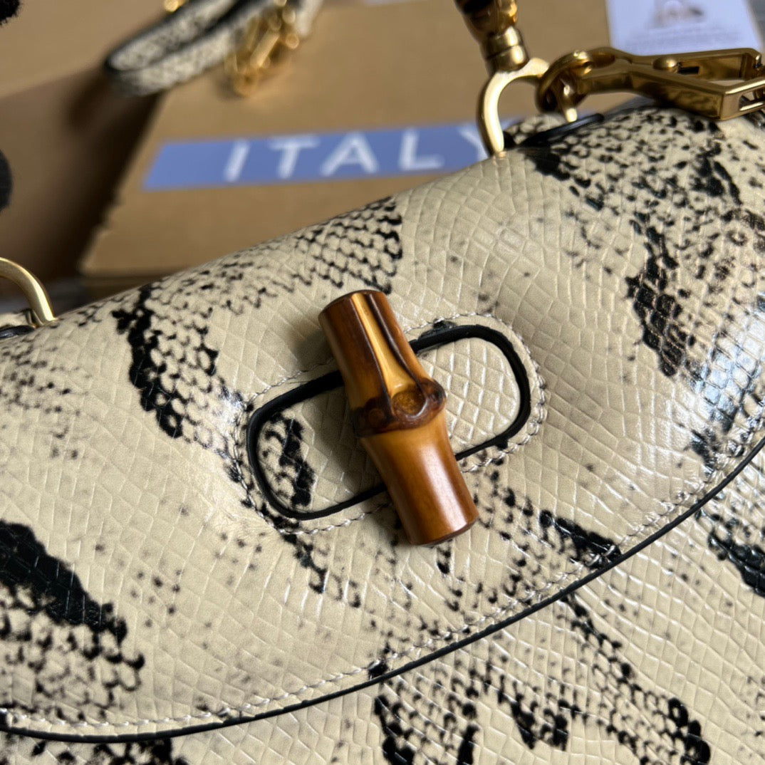 gg Bamboo Natural , s Medium Top Handle Handbag