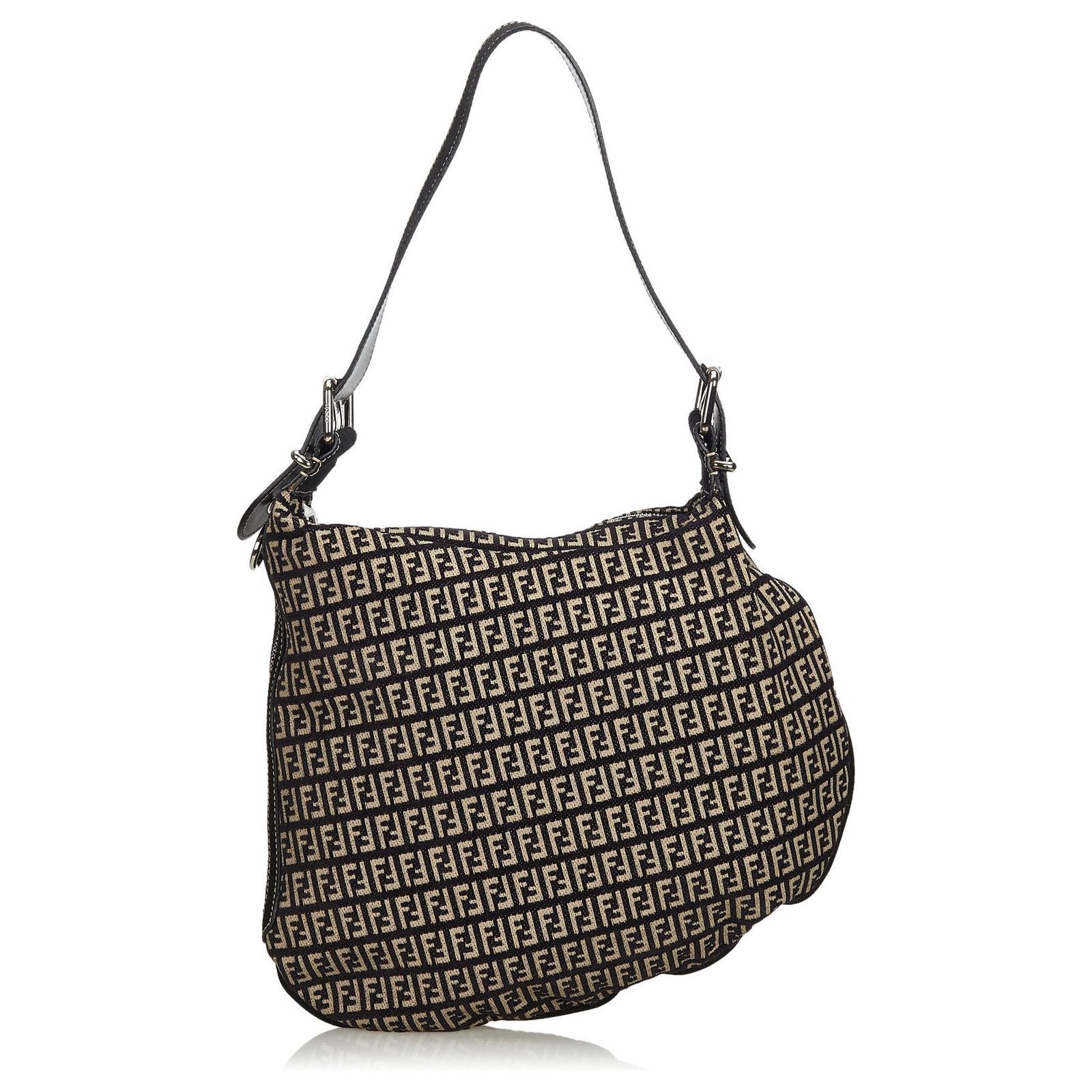Fendi Zucchino Oyster Bag Grey Canvas Black Gray Travel Bag