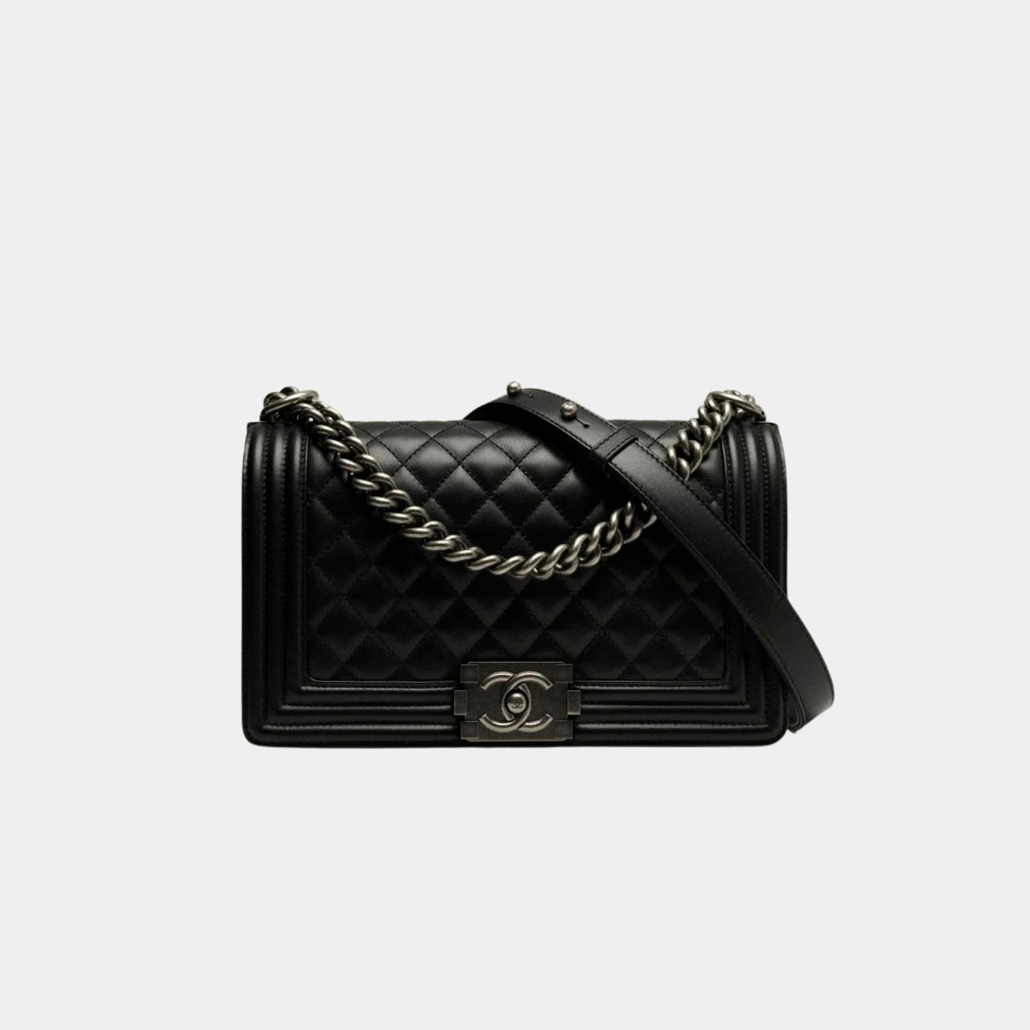 Chanel BOY Handbag Calfskin Ruthenium-Finish Metal Black