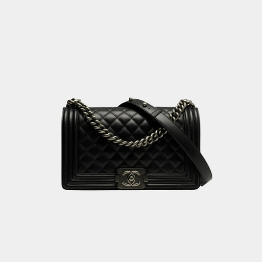 Chanel BOY Handbag Calfskin Ruthenium-Finish Metal Black