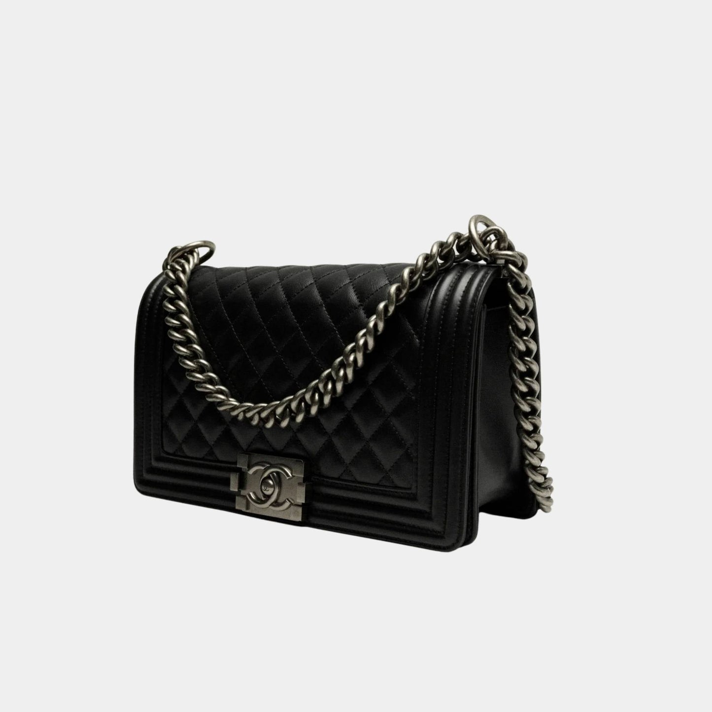 Chanel BOY Handbag Calfskin Ruthenium-Finish Metal Black