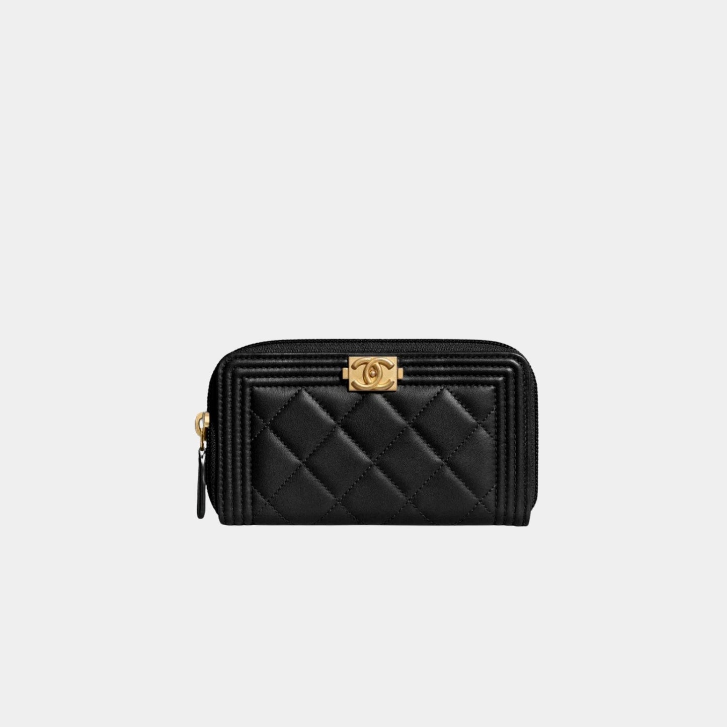 Chanel BOY Zip Wallet Lambskin Black