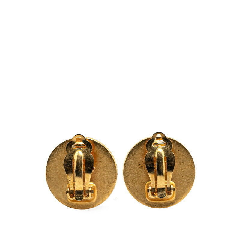 Chanel Gold Plated Coco Mark Round Shell Earrings Jewelry