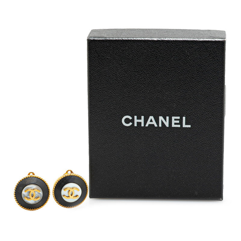 Chanel Gold Plated Coco Mark Round Shell Earrings Jewelry