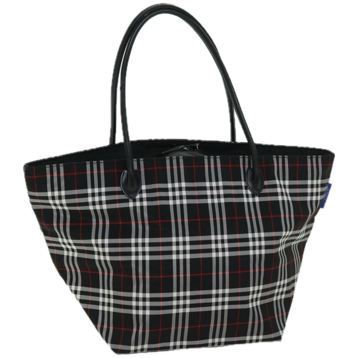 Burberry Luxury ss Nova Check Label Tote Bag Auth Nylon Black Blue Black Auth Bs12380