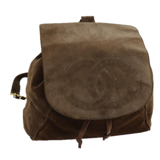 Chanel COCO Mark Backpack Suede Brown CC Auth bs