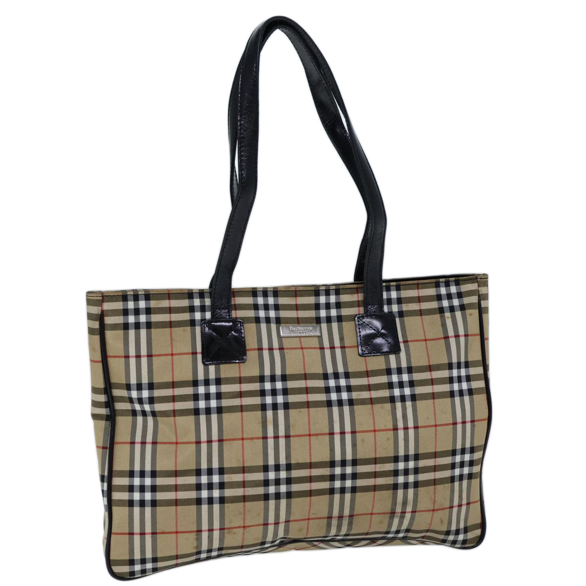 Burberry Luxury ss Nova Check Label Tote Bag Auth Nylon Black Beige Black Auth Bs13687