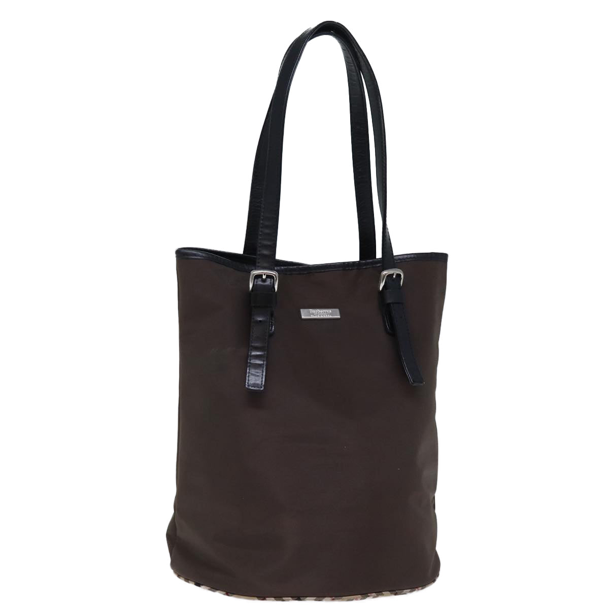Burberry Luxury ss Nova Check Label Shoulder Bag Auth Nylon Brown Beige