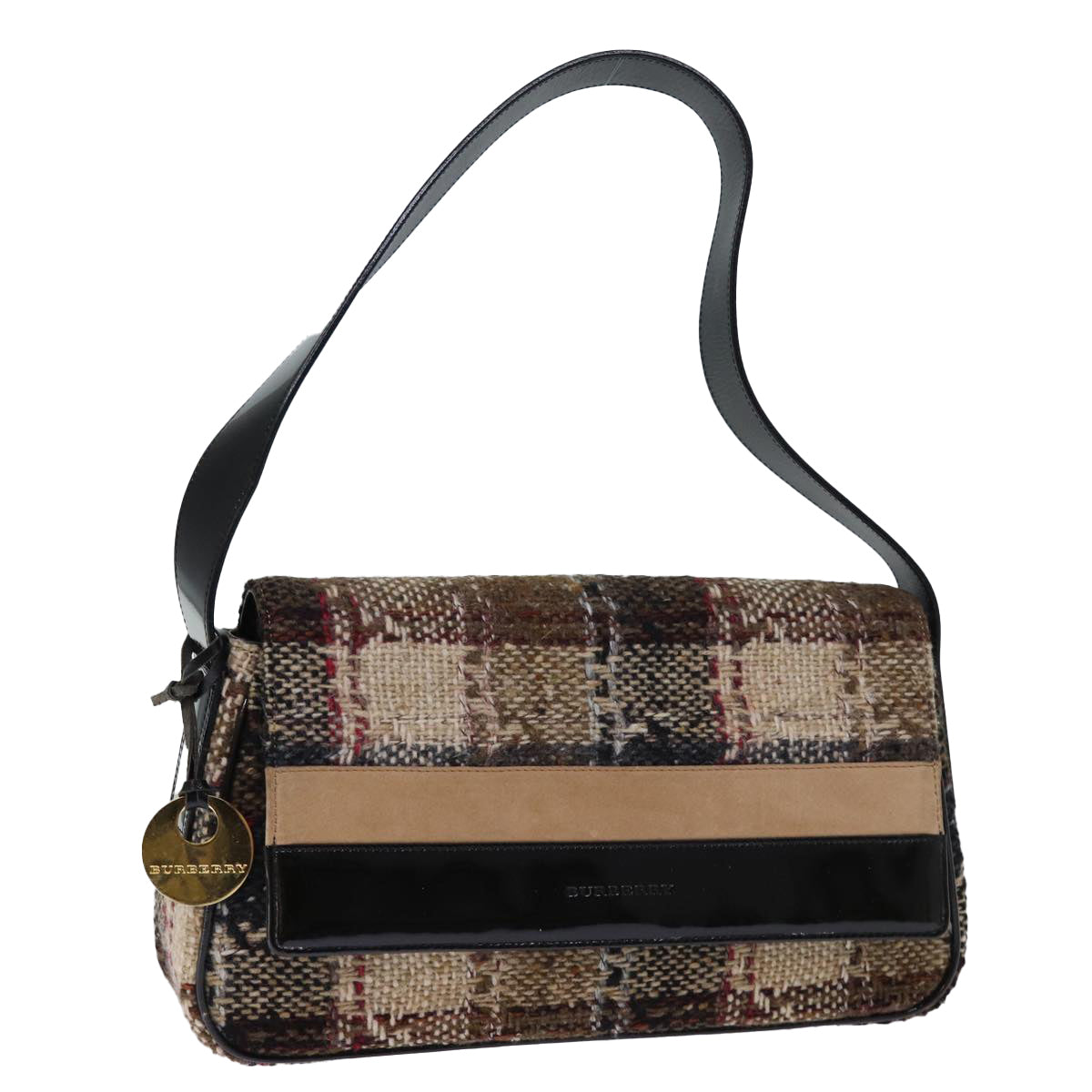 Burberry Luxury Nova Check Shoulder Bag Wool Auth Bs13694 Beige