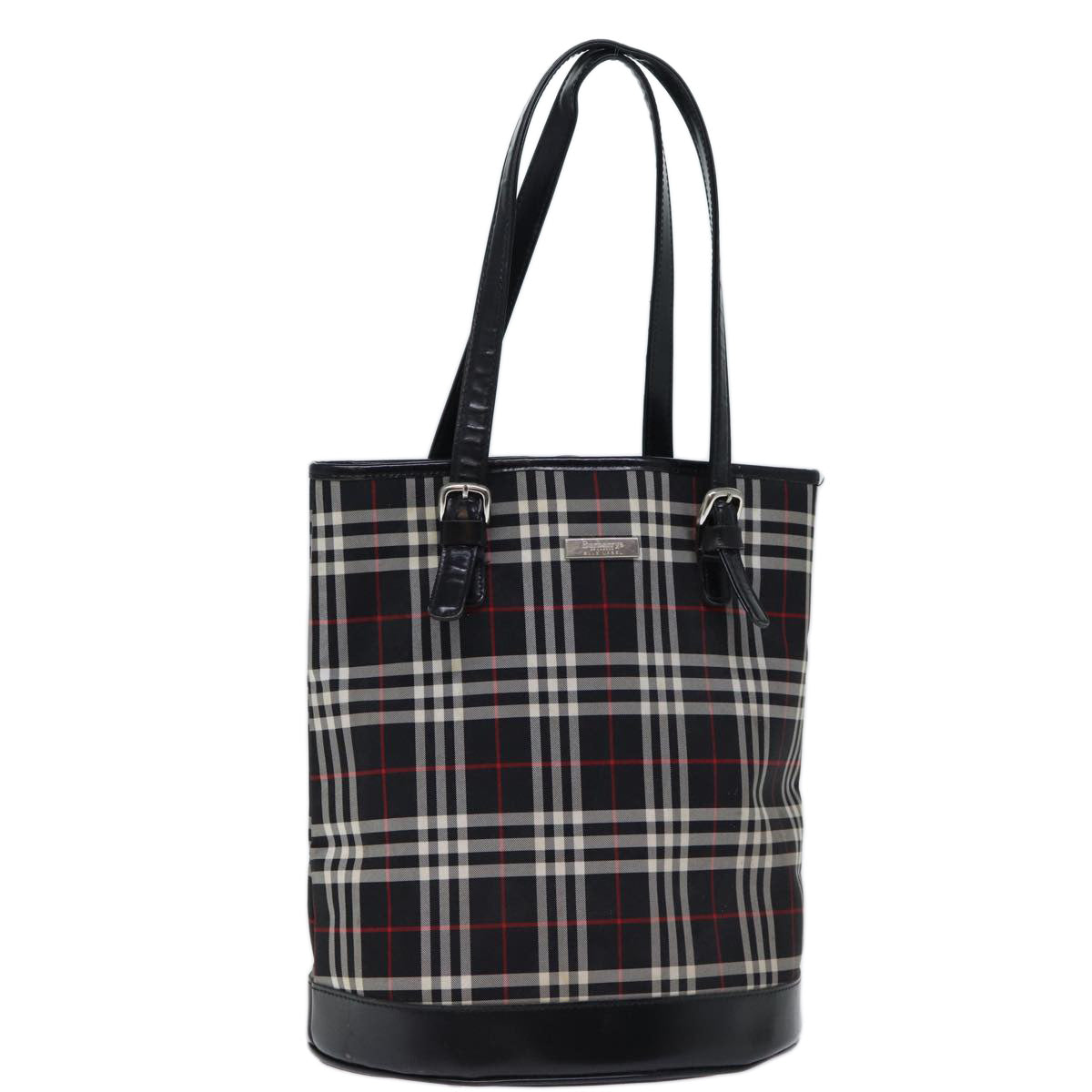 Burberry Luxury ss Nova Check Label Shoulder Bag Auth Canvas Black Blue