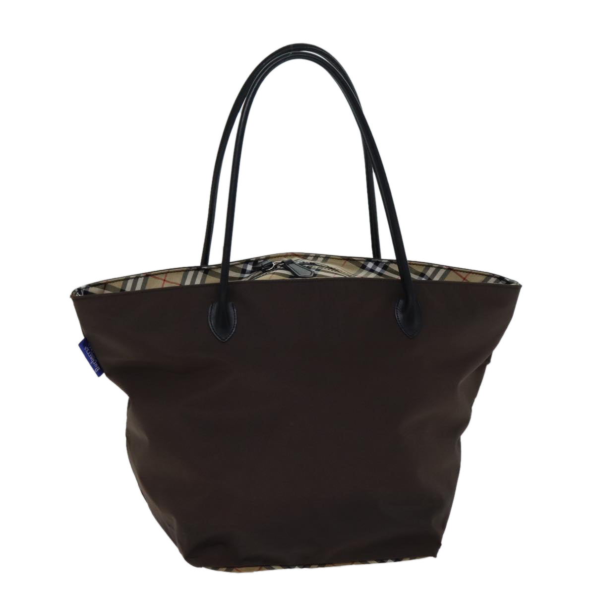 Burberry Luxury ss Nova Check Label Tote Bag Auth Nylon Brown Blue