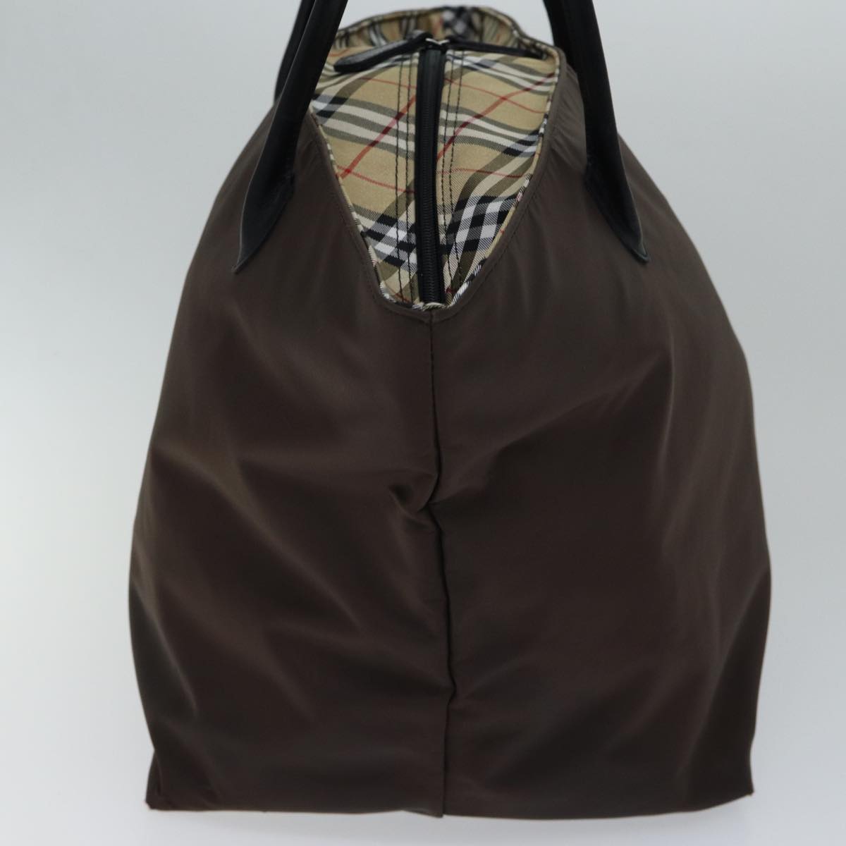 Burberry Luxury ss Nova Check Label Tote Bag Auth Nylon Brown Blue