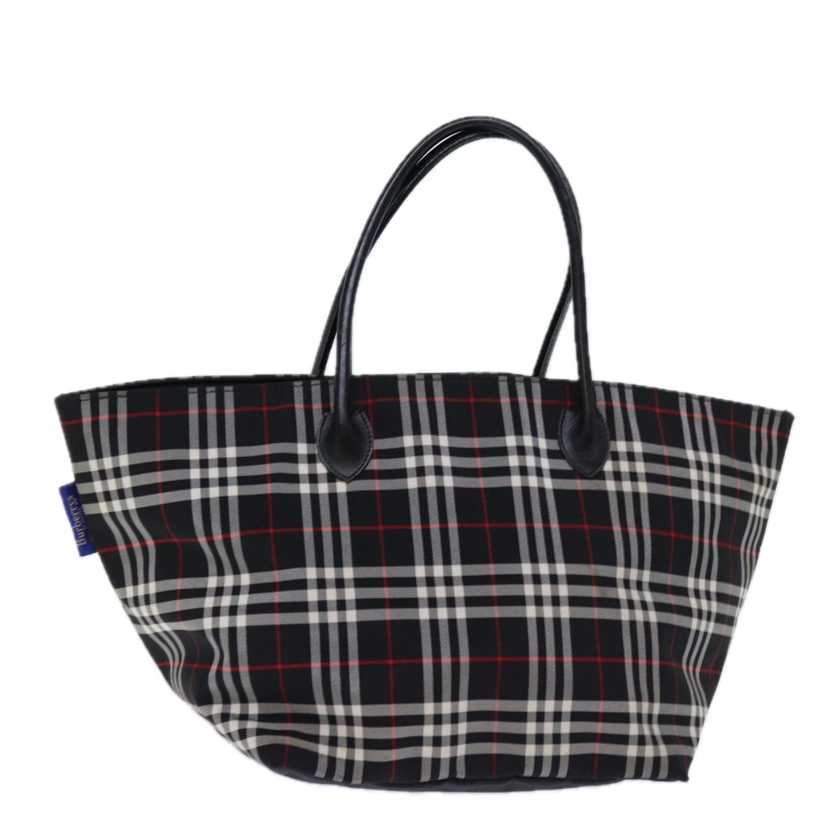 Burberry Luxury ss Nova Check Label Tote Bag Auth Nylon Black White