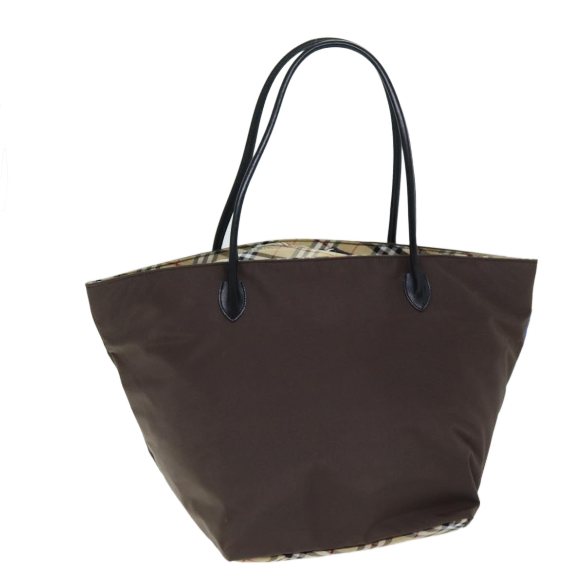 Burberry Luxury ss Label Nova Check Tote Bag Auth Nylon Brown Blue