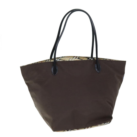 Burberry Luxury ss Label Nova Check Tote Bag Auth Nylon Brown Blue