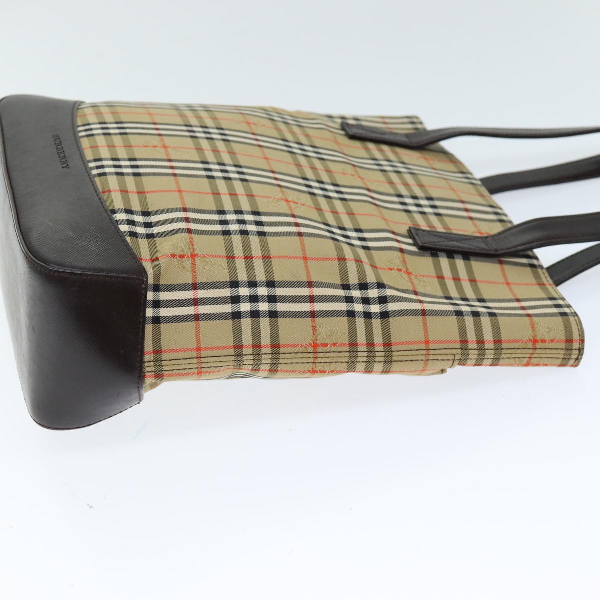 Burberry Luxury Nova Check Tote Bag Auth Bs14347 Leather Canvas Beige