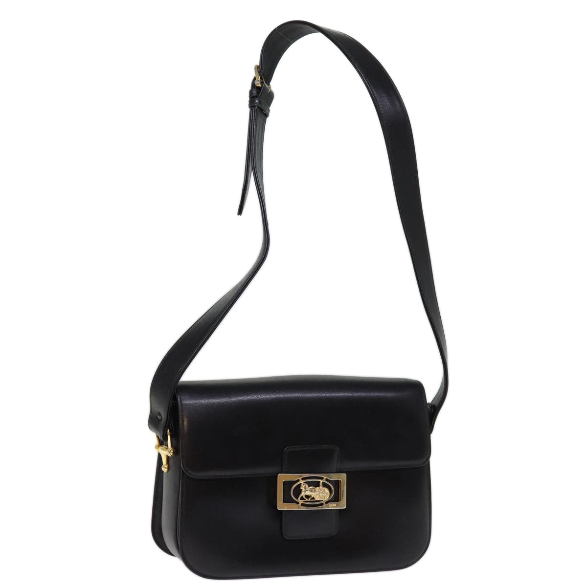 Luxury Horse Carriage Shoulder Bag Leather Black