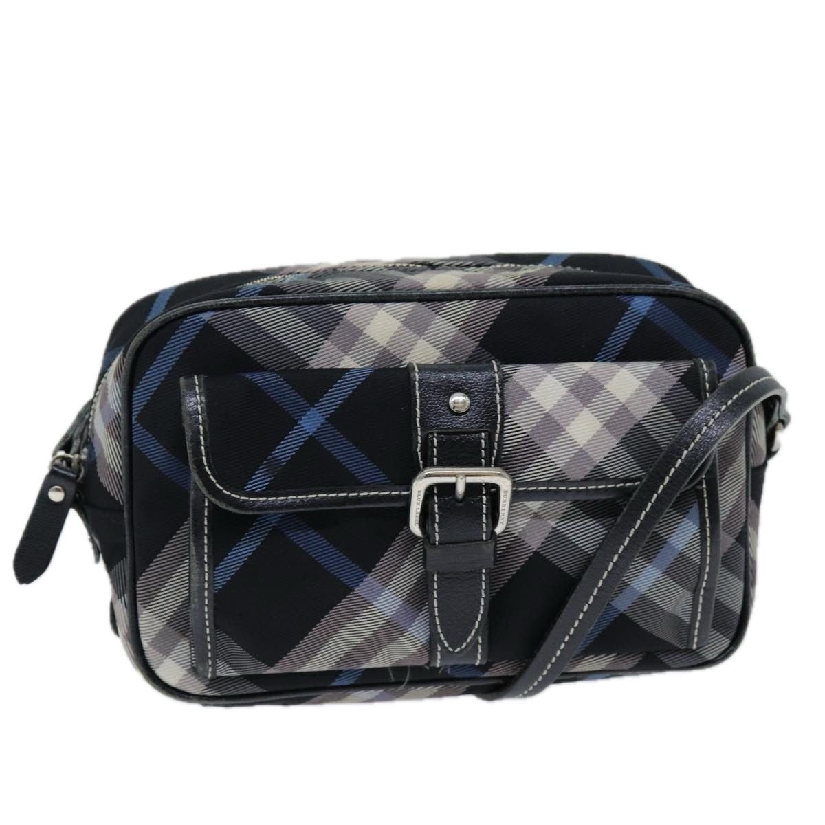 Burberry Luxury Nova Check Shoulder Bag Auth Bs14506 Nylon Black Blue