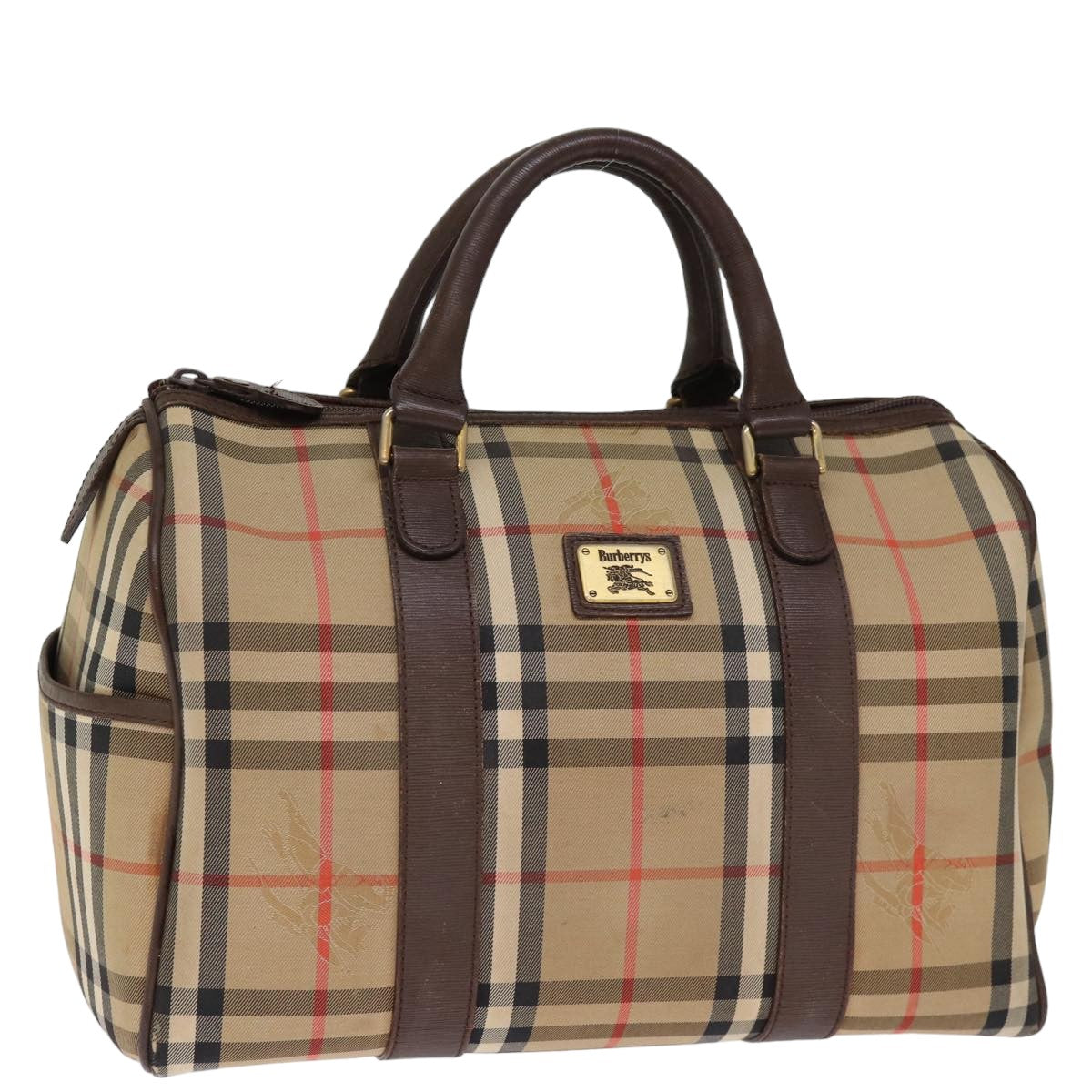 Burberry Luxury ss Nova Check Boston Bag Auth Bs14694 Canvas Beige Travel Bag