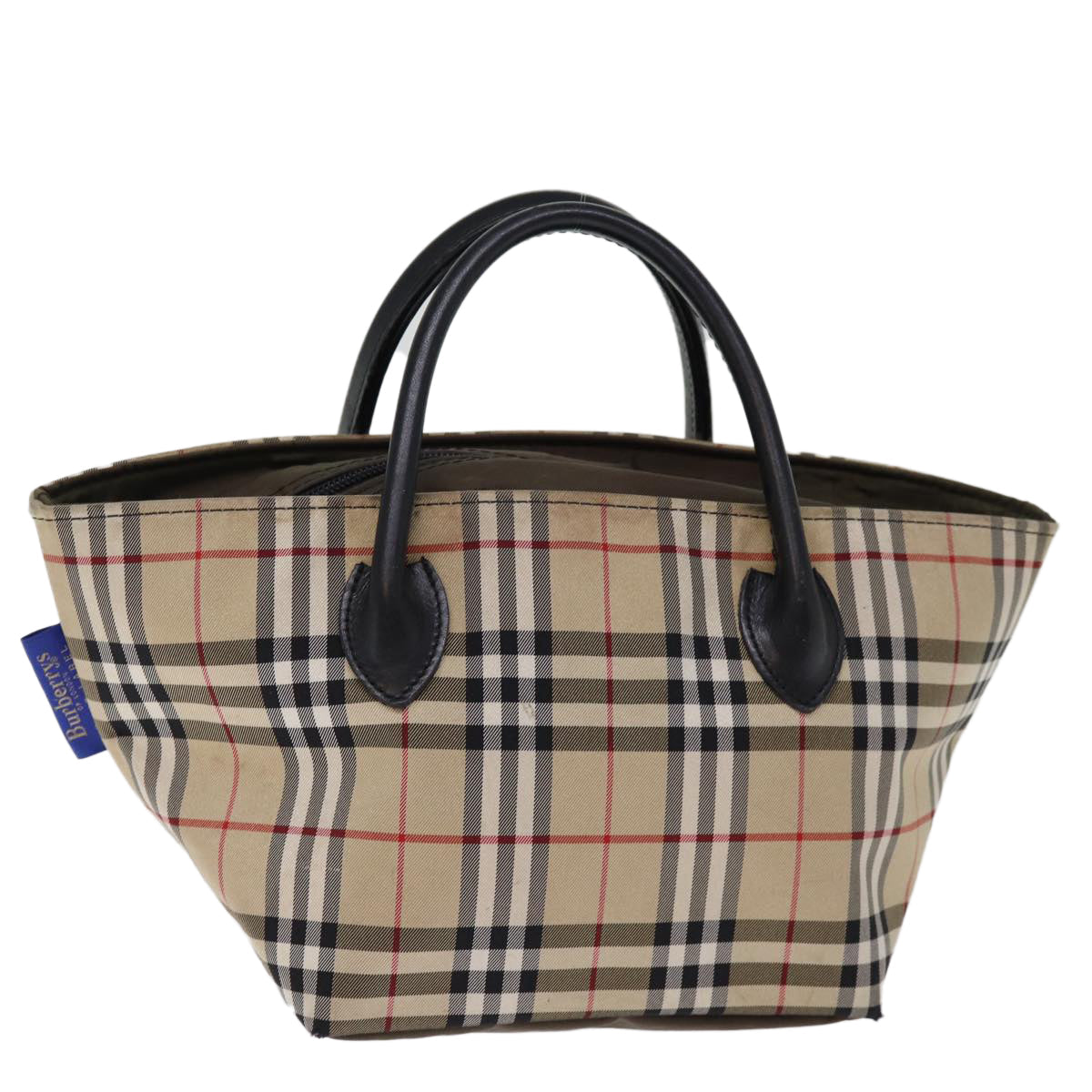 Burberry Luxury ss Nova Check Label Hand Bag Auth Nylon Beige Blue Travel Bag
