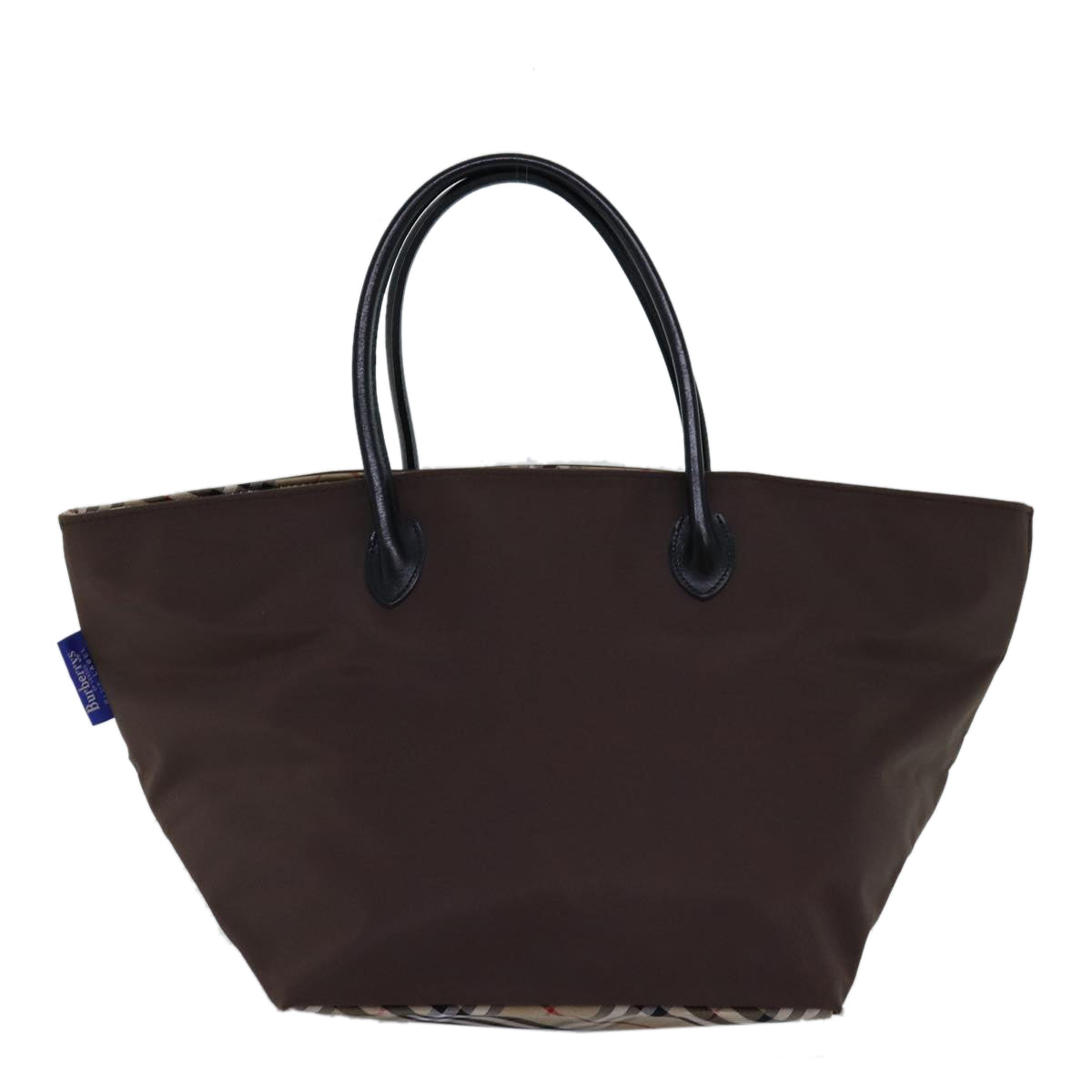 Burberry Luxury ss Nova Check Label Tote Bag Auth Nylon Brown Beige Brown Auth Bs14770
