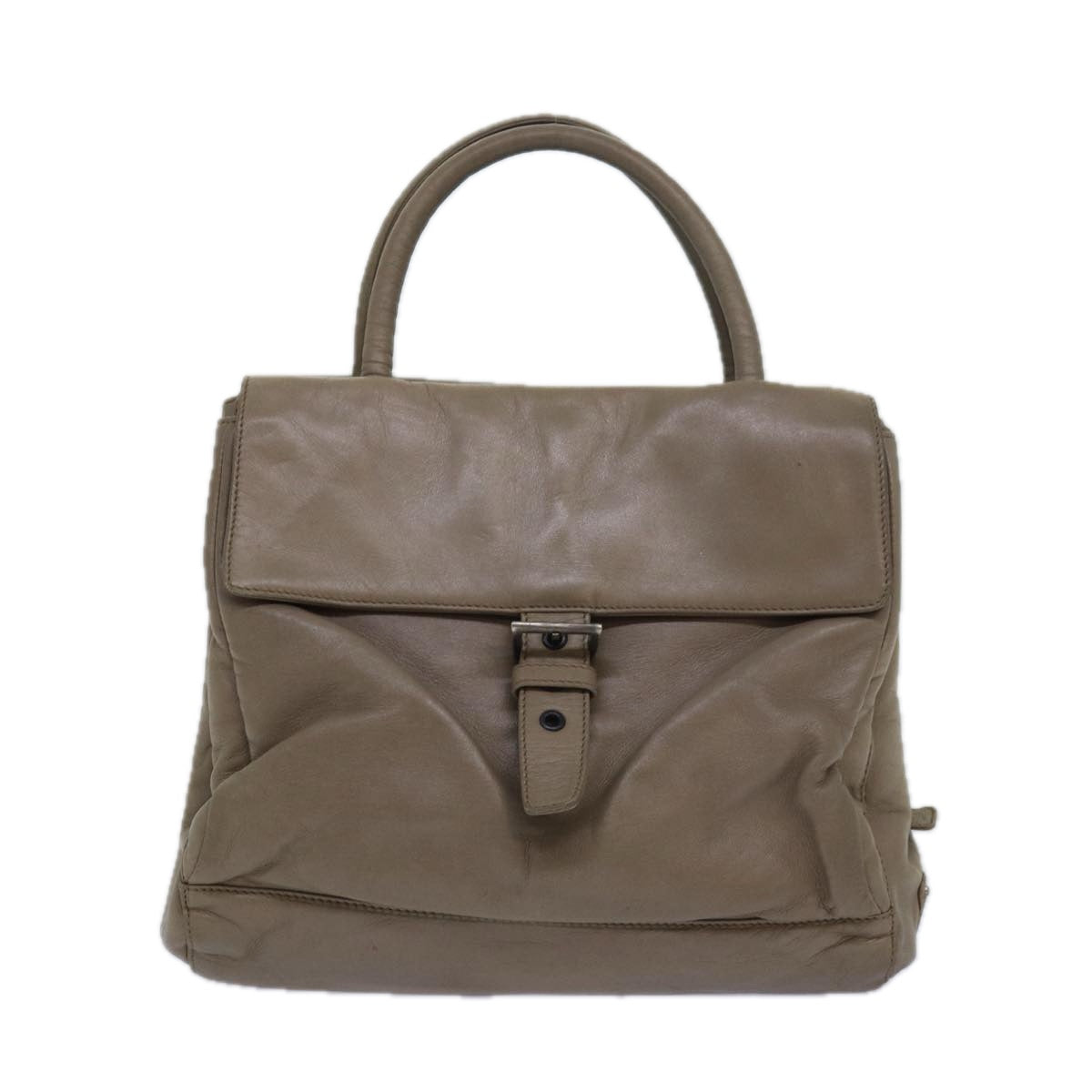 Prada Hand Bag Auth Leather Beige Travel Bag Beige Auth Bs15591