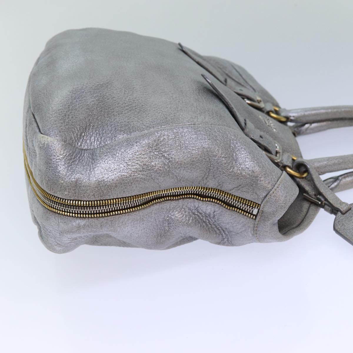 Prada Hand Bag 2Way Auth Leather Silver Travel Bag