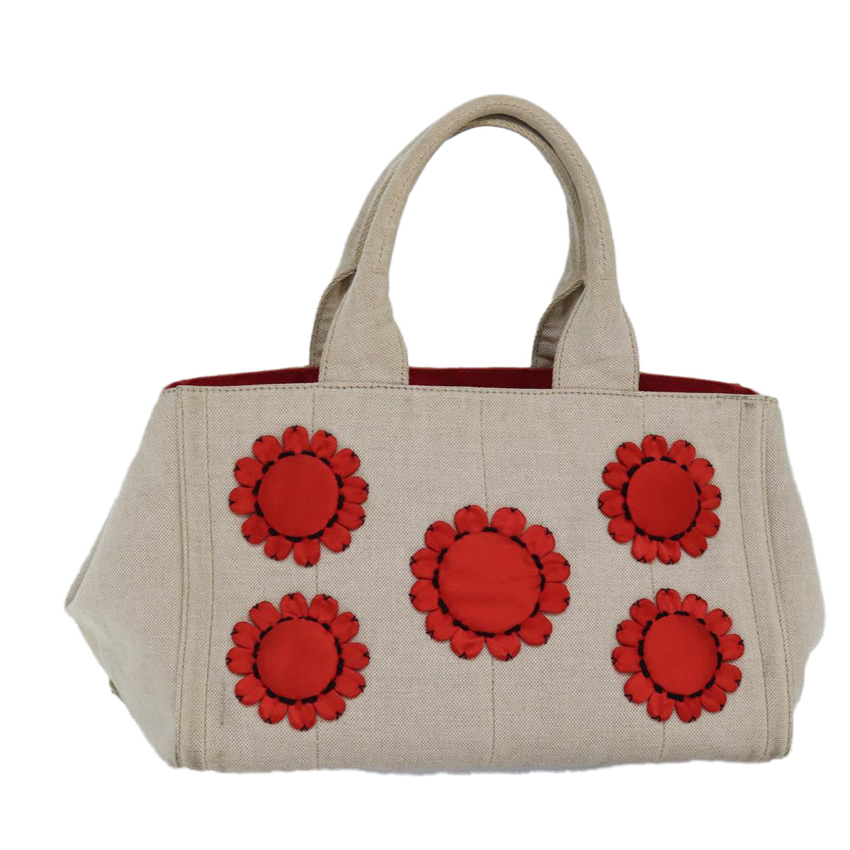 Prada Canapa Mm Hand Bag Auth Canvas Beige Travel Bag Beige Auth Bs16126