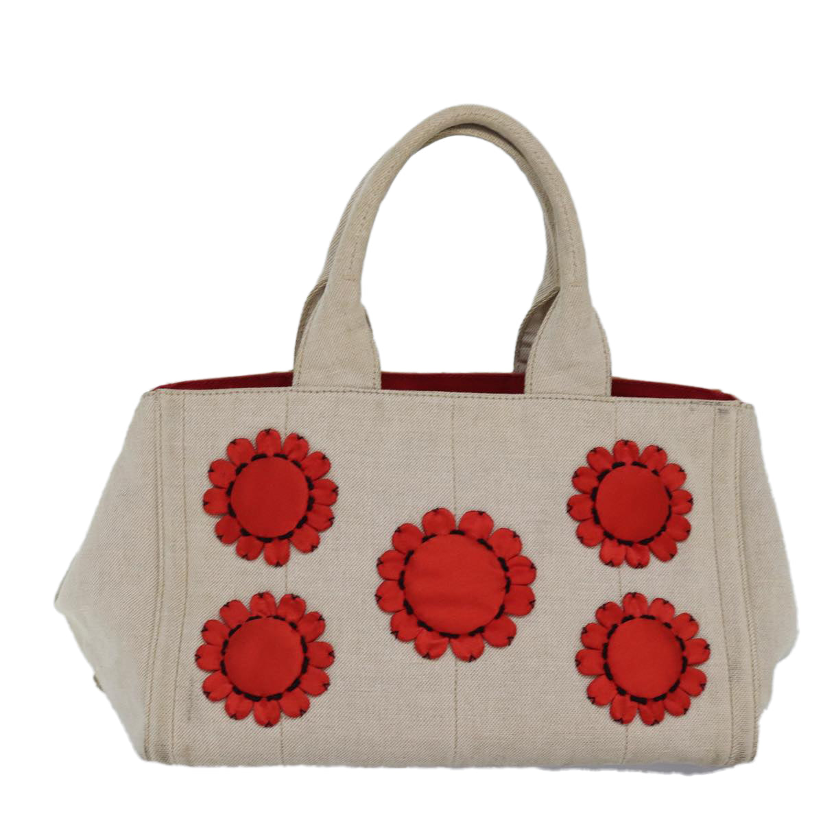 Prada Canapa Mm Hand Bag Auth Canvas Beige Travel Bag Beige Auth Bs16126