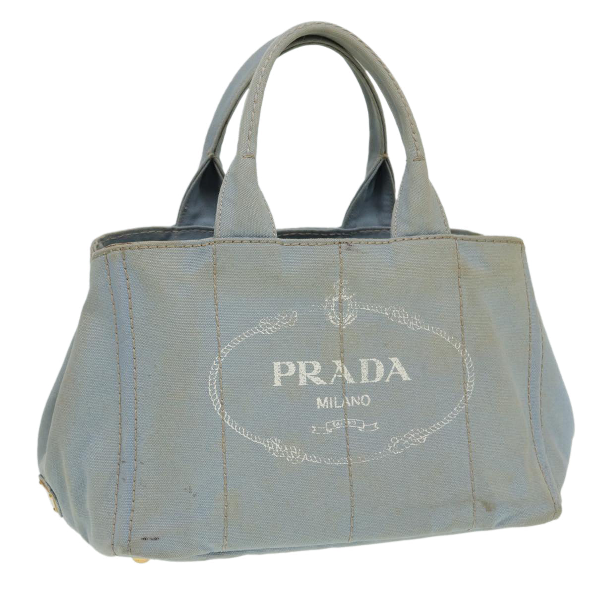 Prada Canapa Mm Hand Bag Auth Canvas Blue Travel Bag