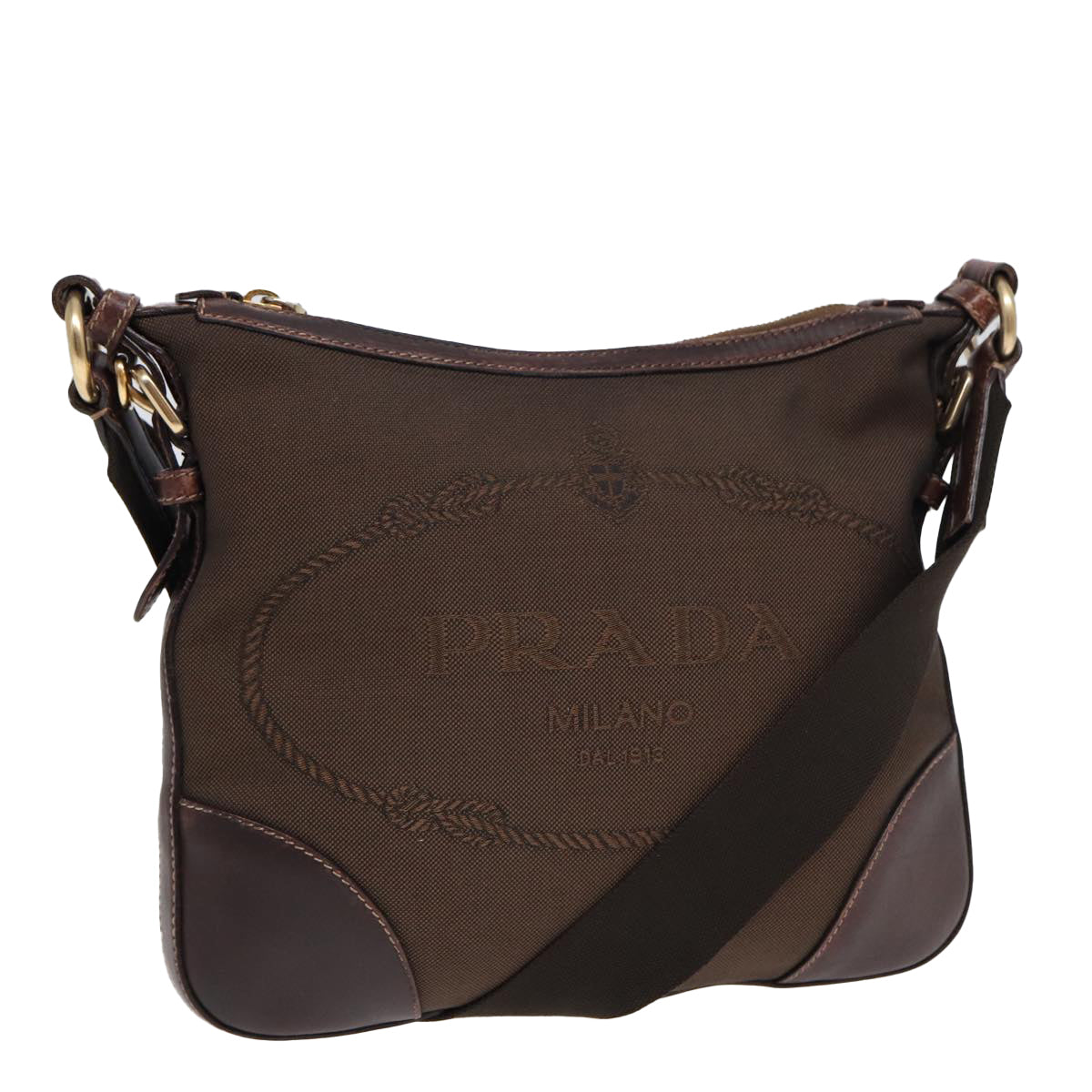 Prada Shoulder Bag Auth Canvas Brown Brown Auth Bs16387