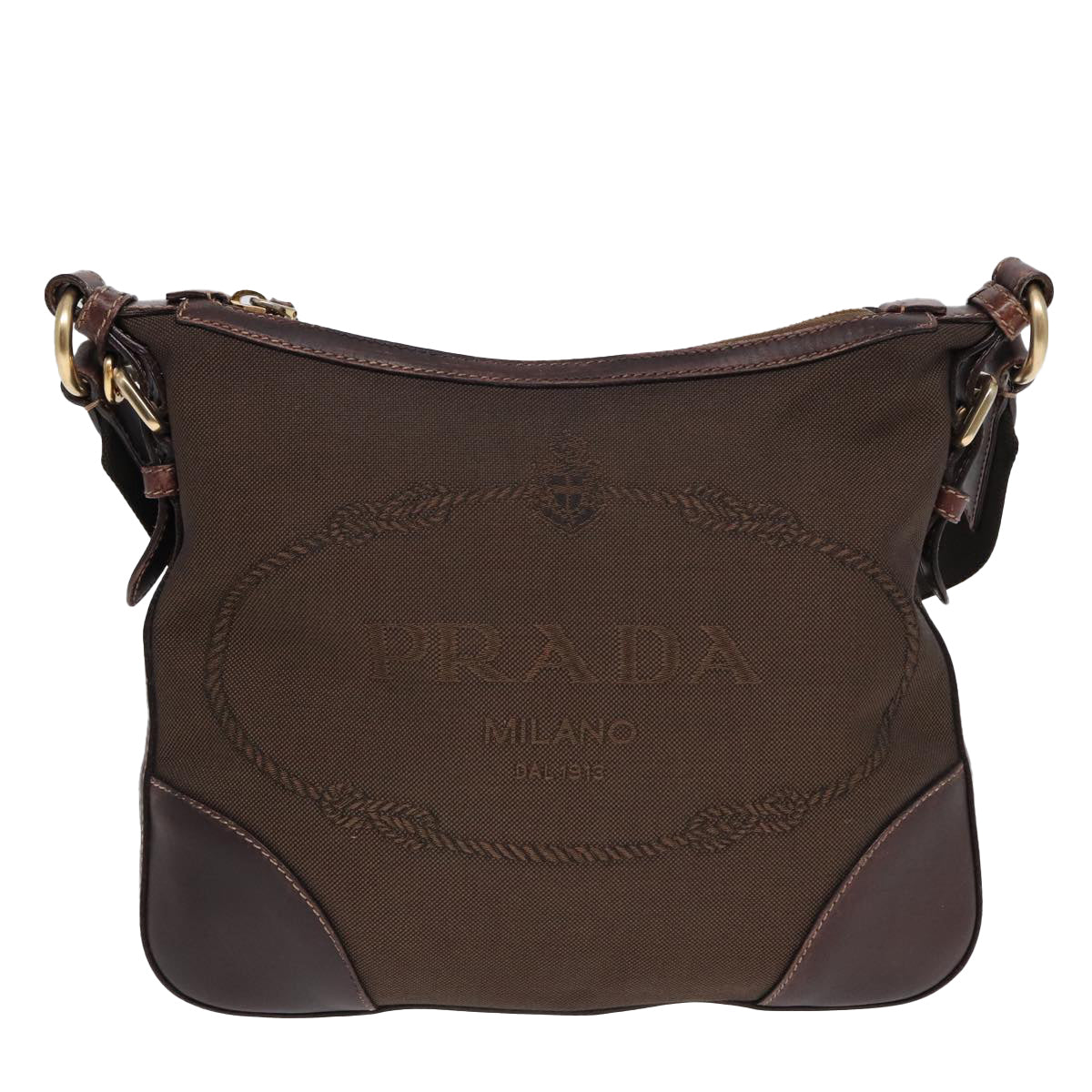 Prada Shoulder Bag Auth Canvas Brown Brown Auth Bs16387