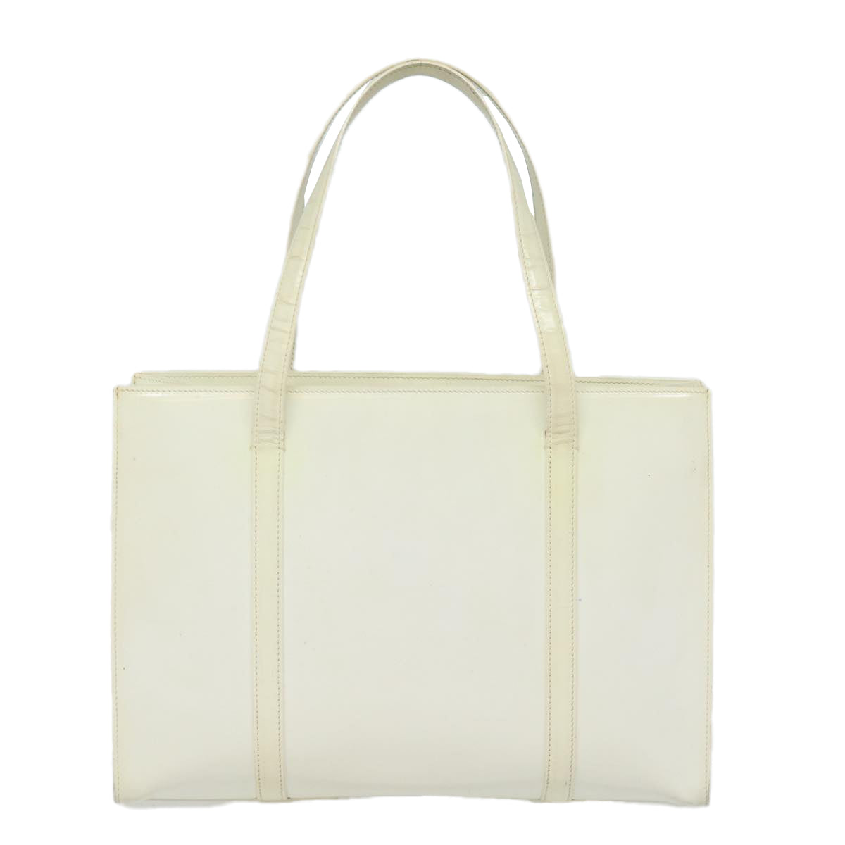 Prada Hand Bag Enamel Auth White Silver Travel Bag