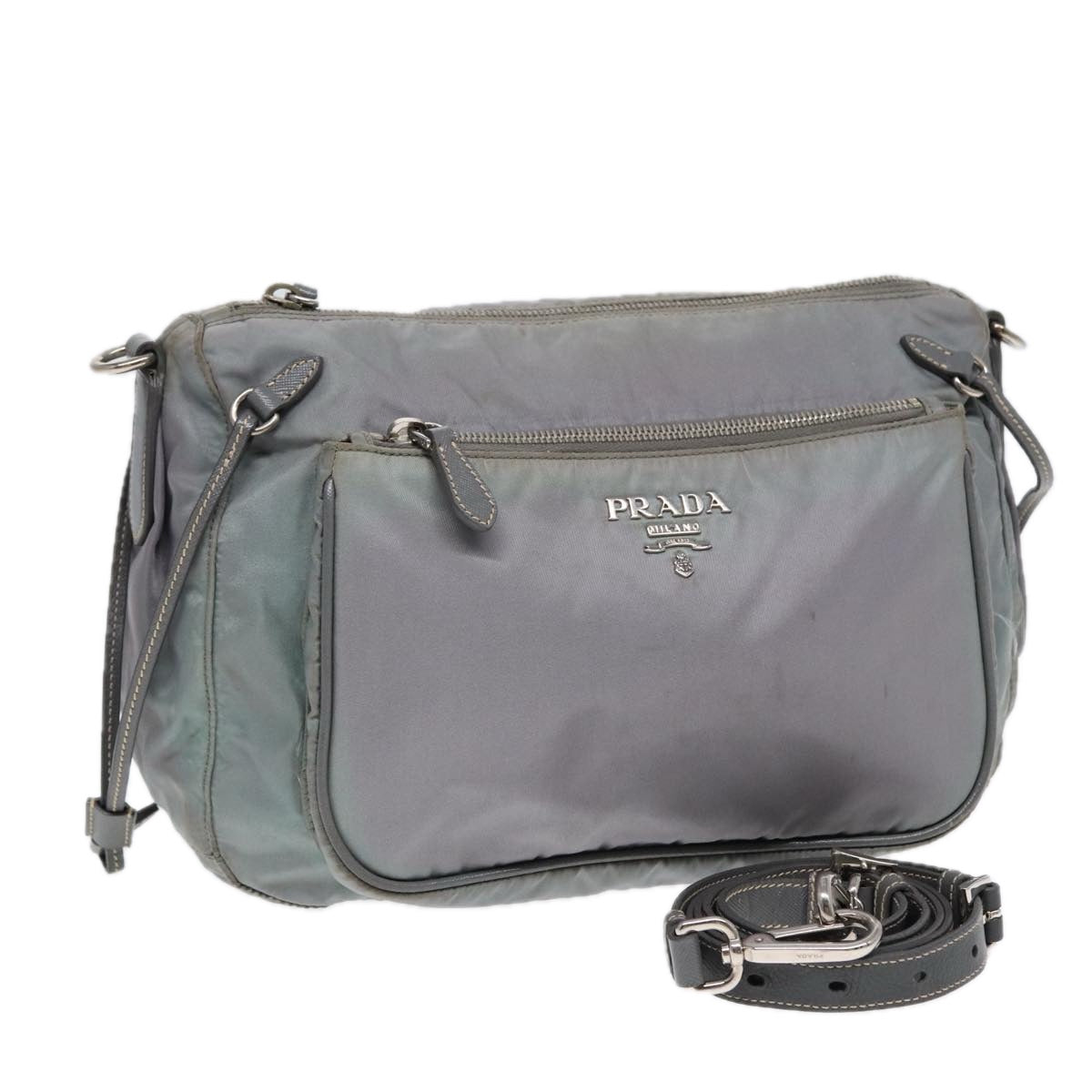Prada Shoulder Bag Auth Nylon Blue Silver Silver Auth Bs16712